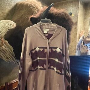 Stetson Men's Taupe and Maroon Zip-Up Sweater